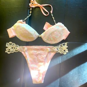 Light pink sequin and rhinestone bikini